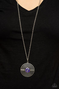 "Targeted Tranquility" Silver Metal & Lone Chain Flecked Purple Stone Necklace Set