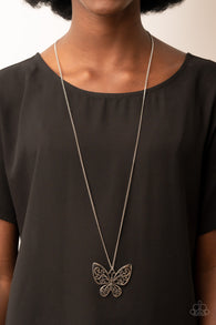 "Butterfly Boutique" Silver Metal & Long Chain Butterfly Pendant Necklace Set