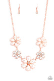 "Fiercely Flowering" Copper Metal White Pearls/Clear Rhinestones Flower Necklace Set