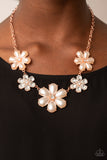 "Fiercely Flowering" Copper Metal White Pearls/Clear Rhinestones Flower Necklace Set