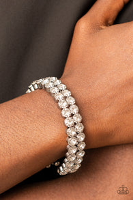 "Megawatt Majesty" Gunmetal & 2 Row White Rhinestone Flexible Cuff Bracelet