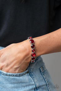 "Twinkling Tease" Silver Metal & Ruby Red Rhinestone Stretch Bracelet