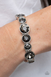 "Twinkling Tease" Silver Metal & Smoky Gray Rhinestone Stretch Bracelet