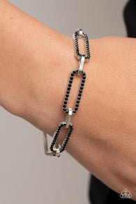 Paparazzi "Still Not Oval You" Silver Metal & Black Round Rhinestone Fancy Chain Clasp Bracelet