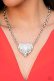 "Heartbreakingly Blingy" Silver Metal & White Rhinestone Heart Necklace Set