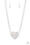 "Heartbreakingly Blingy" Silver Metal & White Rhinestone Heart Necklace Set