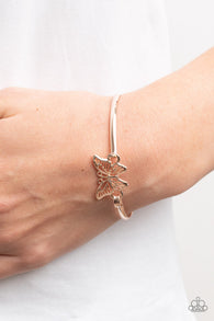 "Did I Flutter?" Rose Gold Metal Open Work Butterfly Hook & Loop Bracelet