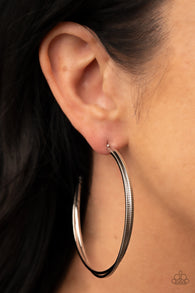 "Monochromatic Curves" Silver Metal Etched Ribbed Texture Hoop Earrings