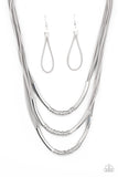 "Mechanical Mania" Multi Gray Cord & Silver Metal Bars Layered Necklace Set