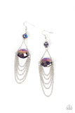 "Ethereally Extravagant" Silver Metal & Purple Iridescent Chain Chandelier Earrings