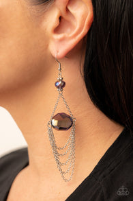 "Ethereally Extravagant" Silver Metal & Purple Iridescent Chain Chandelier Earrings