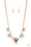 "Cosmic Constellations" Copper Metal & Multi Color Iridescent Trillion Rhinestone Necklace Set