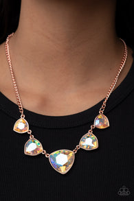 "Cosmic Constellations" Copper Metal & Multi Color Iridescent Trillion Rhinestone Necklace Set