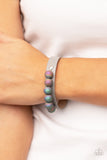 "Saturn Safari" Gray LEATHER & Iridescent Bead Snap Band Bracelet