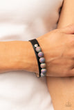 "Saturn Safari" Black LEATHER & Rainbow Iridescent Snap Band Bracelet