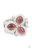 Paparazzi " Bewitched Blossoms " Silver Metal & Purple Cat's Eye Floral Elastic Back Ring