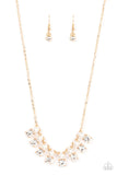 "Dashingly Duchess" Gold Metal with White/Clear Rhinestone Pearl Necklace Set