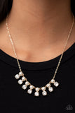 "Dashingly Duchess" Gold Metal with White/Clear Rhinestone Pearl Necklace Set