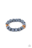 Paparazzi " Glaze Craze " Blue & Brown Glazed Ceramic Cubes Stretch Bracelet