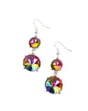 "Sizzling Showcase" Silver Metal Multi Oil Spill Rhinestone Double Round Earrings