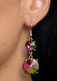 "Sizzling Showcase" Silver Metal Multi Oil Spill Rhinestone Double Round Earrings