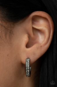 "Small Town Twinkle" Gunmetal White/Clear Rhinestone Hoop Post Earrings