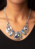 "Futuristic Fashionista" Silver Metal & Multi Rainbow Oil Spill Necklace Set