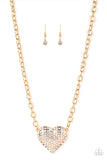 "Heartbreakingly Blingy" Gold Metal & White Rhinestone Heart Necklace Set