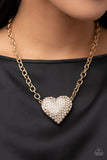 "Heartbreakingly Blingy" Gold Metal & White Rhinestone Heart Necklace Set