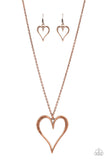 "Hopelessly in Love" Copper Metal Large Antiqued Open Heart Necklace Set