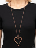 "Hopelessly in Love" Copper Metal Large Antiqued Open Heart Necklace Set