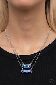 "Double Bubble Burst" Silver Metal & Double Blue Rhinestone Necklace Set