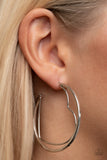 "Love Goes Around" Silver Metal Heart in a Hoop Earrings