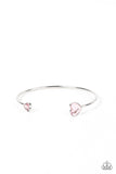 "Unrequited Love" Silver Metal Pink Rhinestone Heart Dainty Cuff Bracelet