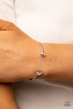 "Unrequited Love" Silver Metal Iridescent Rhinestone Heart Cuff Bracelet