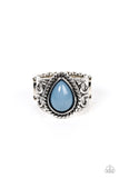 Paparazzi " Maritime Mirage " Silver Metal & Teardrop Blue Stone Elastic Back Ring