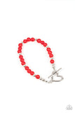 "Following My Heart" Silver Metal & Red Bead Heart "Love" Toggle Bracelet