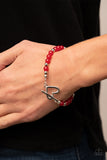 "Following My Heart" Silver Metal & Red Bead Heart "Love" Toggle Bracelet