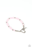 "Following My Heart" Silver Metal & Pink Bead Heart "Love" Toggle Bracelet