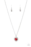 "Taken With Twinkle" Silver Metal & Double White Rhinestone Halo Heart Red Necklace Set