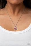 "Taken With Twinkle" Silver Metal & Double White Rhinestone Halo Heart Red Necklace Set