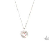 "Taken With Twinkle" Silver Metal Heart Cut Rainbow Iridescent Necklace Set