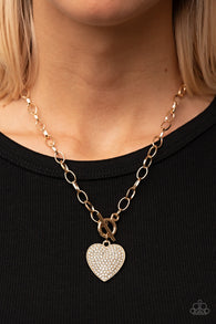 "If You Lust" Silver Metal & White/Clear Rhinestone Heart Toggle Necklace Set