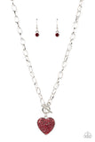 "If You Lust" Silver Metal & Red Rhinestone Heart Toggle Necklace Set