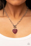 "If You Lust" Silver Metal & Red Rhinestone Heart Toggle Necklace Set