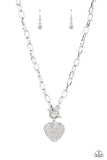 "If You Lust" Silver Metal & White/Clear Rhinestone Heart Toggle Necklace Set