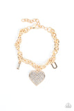 "Declaration of Love" Gold Metal & White Rhinestone "I Heart U" Charm Bracelet