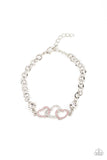 "Desirable Dazzle" Silver Metal Pink Rhinestone Triple Heart Clasp Bracelet