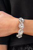 "For The WIn" Silver Metal & White/Clear Rhinestone Hinged Bracelet