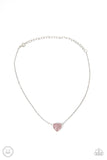 "Twitterpated Twinkle" Silver Pink Rhinestone encrusted Heart Dainty Necklace Set